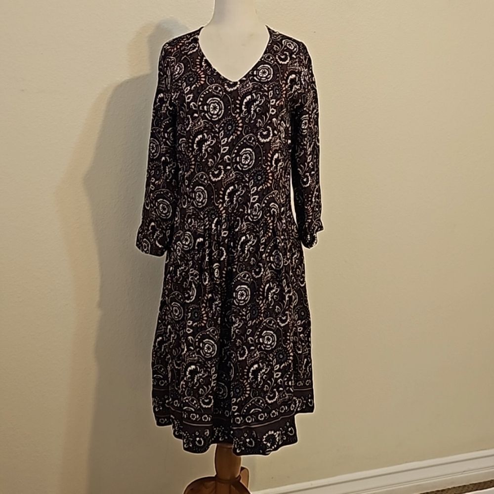 Garnet Hill Bohemian Floral Dress w/ Pockets Purple Size 6 Women's